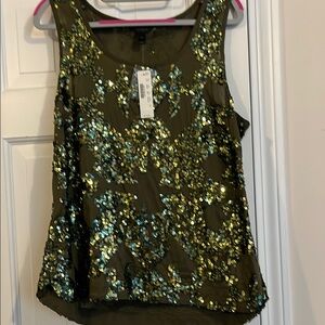 JCrew Sequin Embellished Cotton Olive Green Tank Top Sz 10 nwt